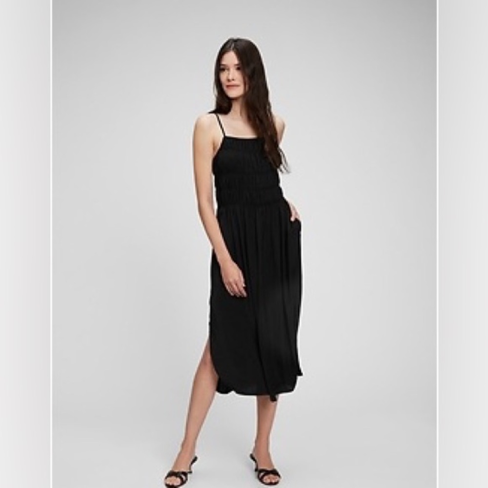 NWT GAP Smocked Halter Midi Dress black size XL tall - Picture 3 of 7